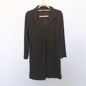 VTG Womens Cardigan Size 8 Green Leopard Print Longline Jacket Career Lagenlook